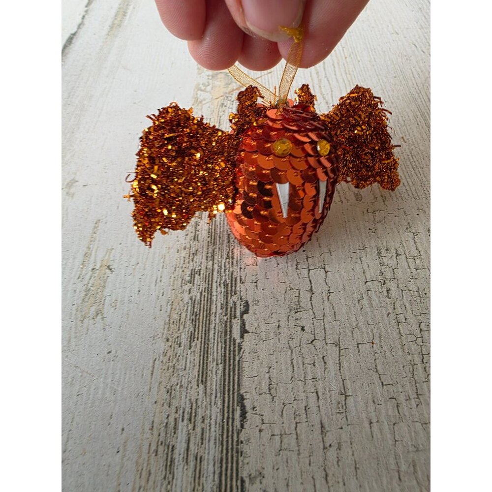 Vintage Pier 1 orange bat‎ glitter sequin ornament Halloween decor